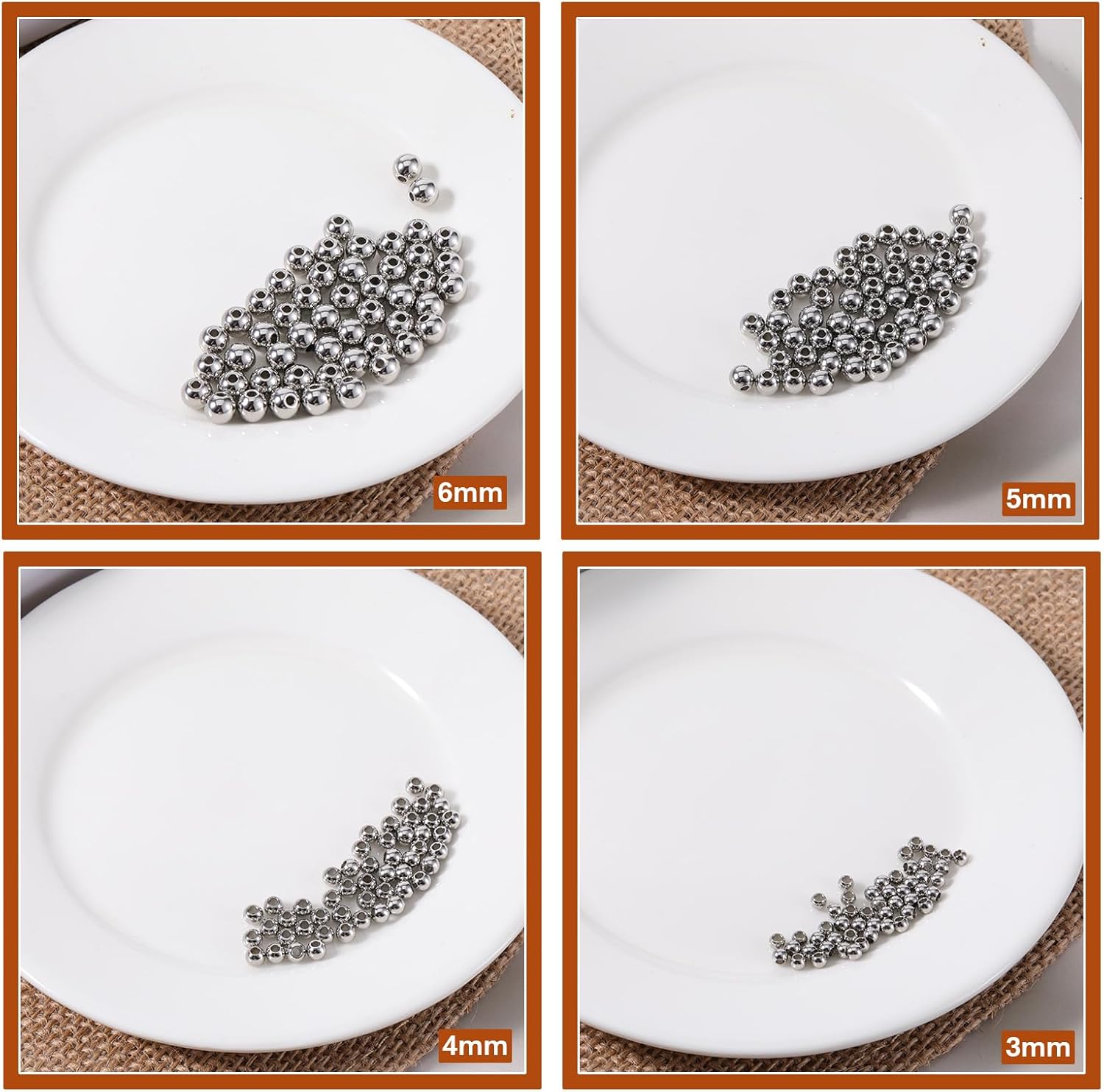 200 Pcs Stainless Steel Round Spacer Beads, 3mm 4mm 5mm 6mm Smooth Round Spacer Beads for Jewelry Making DIY Necklace Bracelets - Image 4