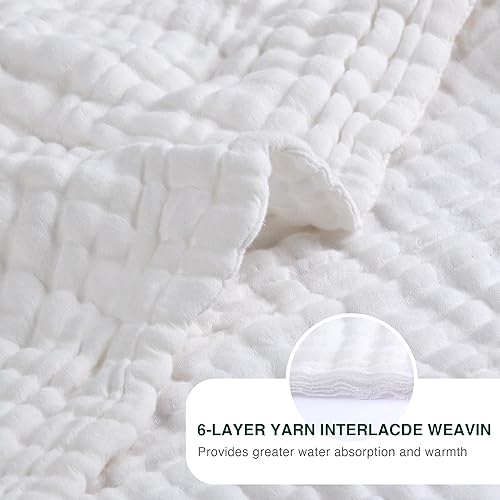 Miniatura 4 de Love's cabin Manta de muselina de algodón de 6 capas, 100 x 80 pulgadas, manta de muselina tamaño King para cama, sofá, manta de muselina blanca