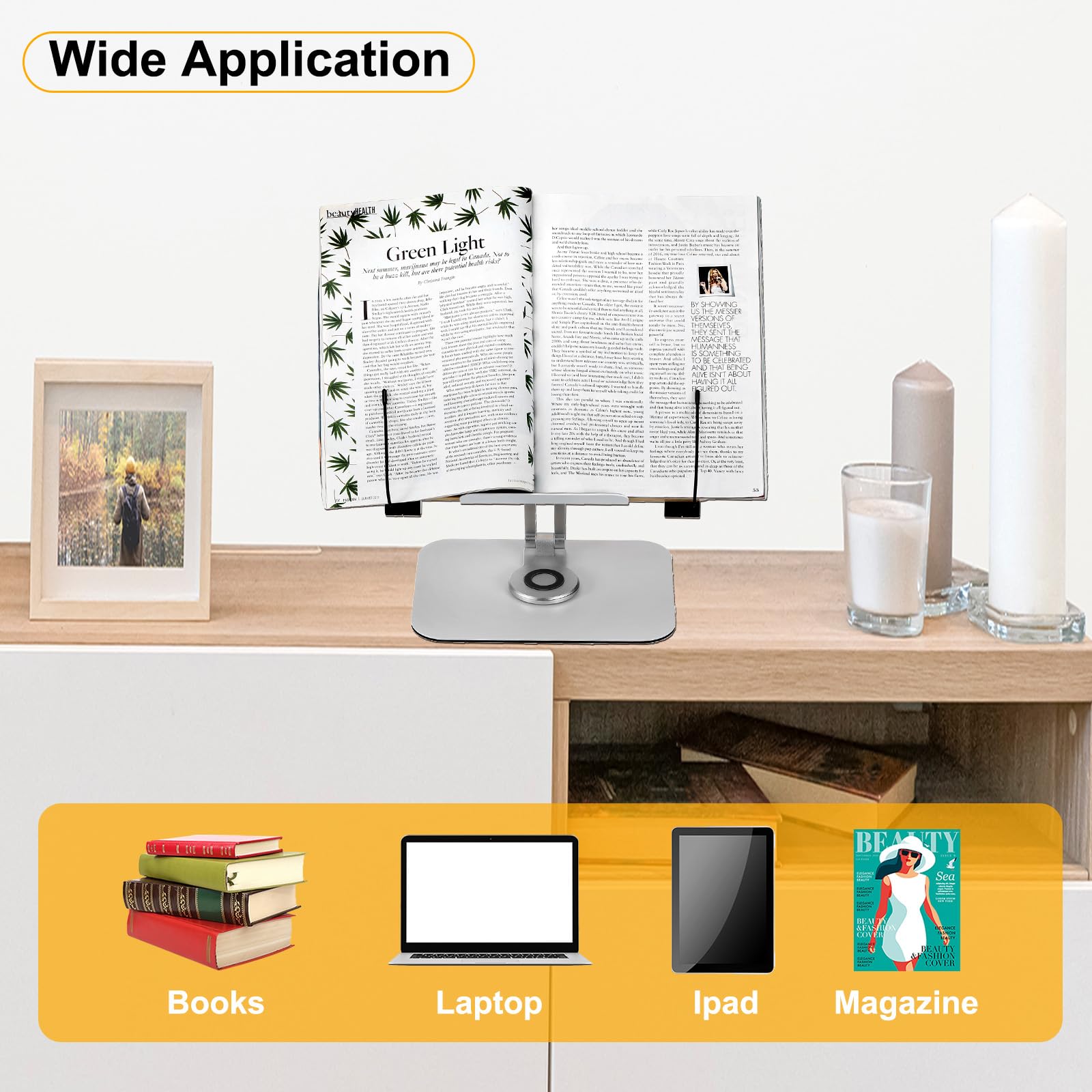 QUARKZMAN Libreria per Lettura Regolabile Libro Supporto con 360° Girevole Base Scrivania Supporto Libri Cucina con Flessibile Fermapagina per Libri Portatile