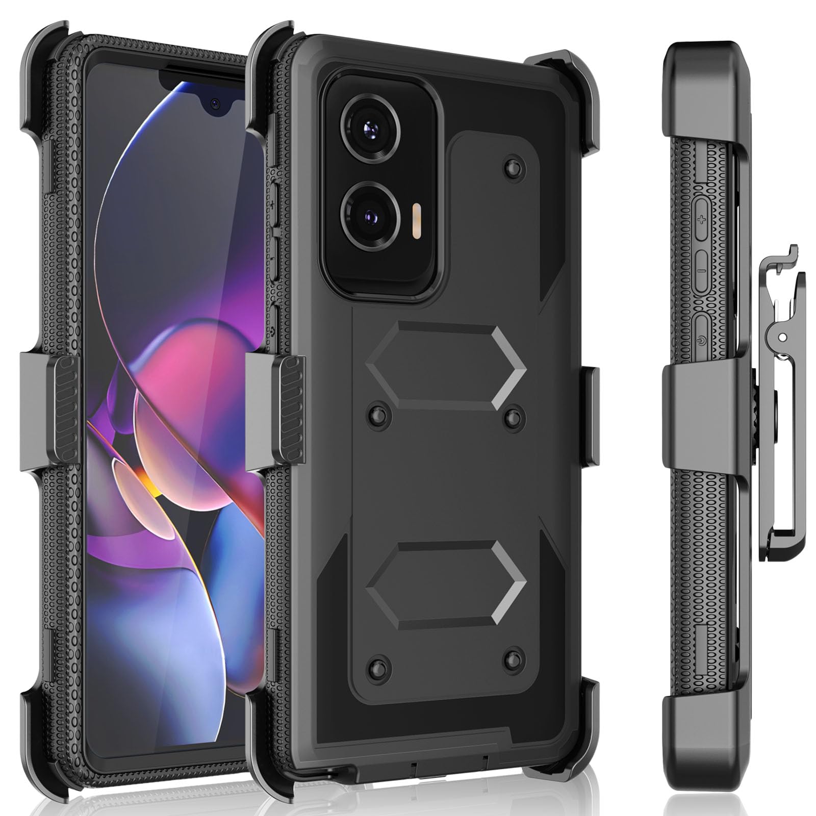 Tekcoo Holster Case for Motorola Moto G Stylus 2024 [5G Only] [Tshell] Shock Absorbing [Built-in Screen Protector] [Kickstand Locking Belt Clip]