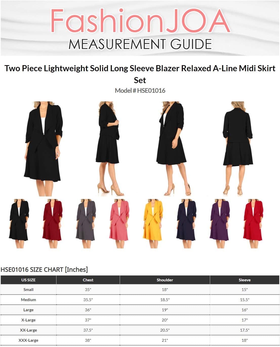 Women's Two-Piece Suit Set – 3/4 Sleeve Fitted Blazer and Midi Skirt
