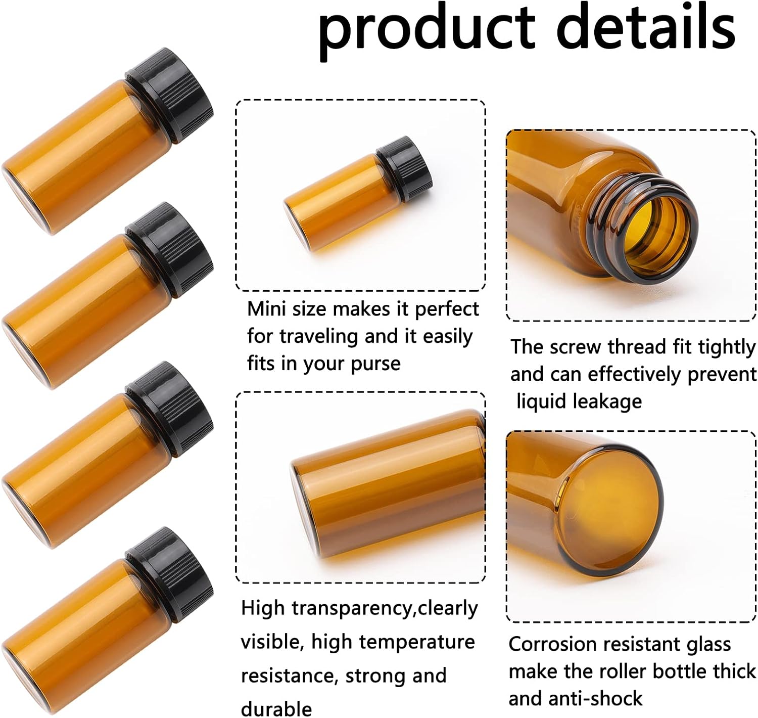 50Pcs 5ml Small Amber Glass Sample Bottles with Screw Cap | Mini Lab Vials Tiny Jars for Liquid, Water, Seeds, Essential Oils