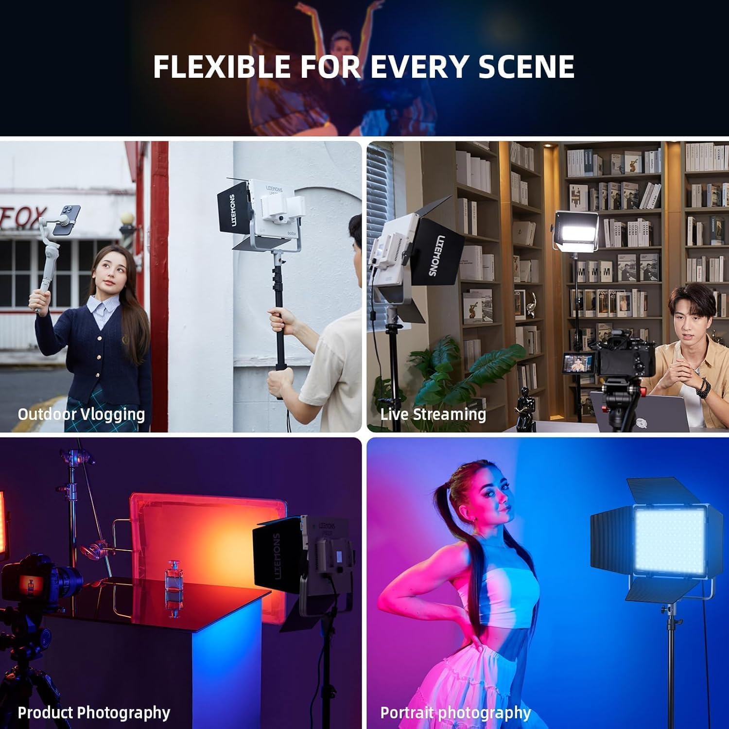Godox LP600R RGB LED Lampe Vidéo avec Brandoor, 60W 1800K-10000K 9270Lux LED Panneau Lumiere avec 14FX Effets, APP Contrôle, CRI96+ Dimmable 0-100% Panneau Lampe pour Studio