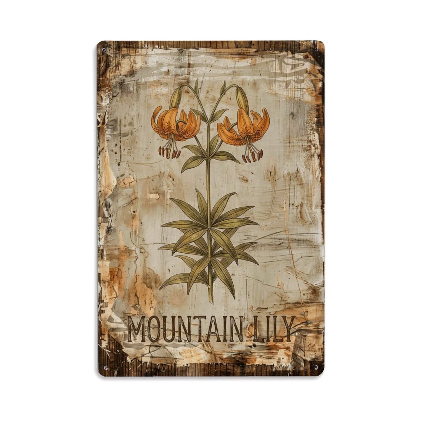 Mountain Lily Alpine Vintage Metal Tin Sign Plaque Wall Decor for Cafe, Club, Garden Metal Poster 8x12Inch