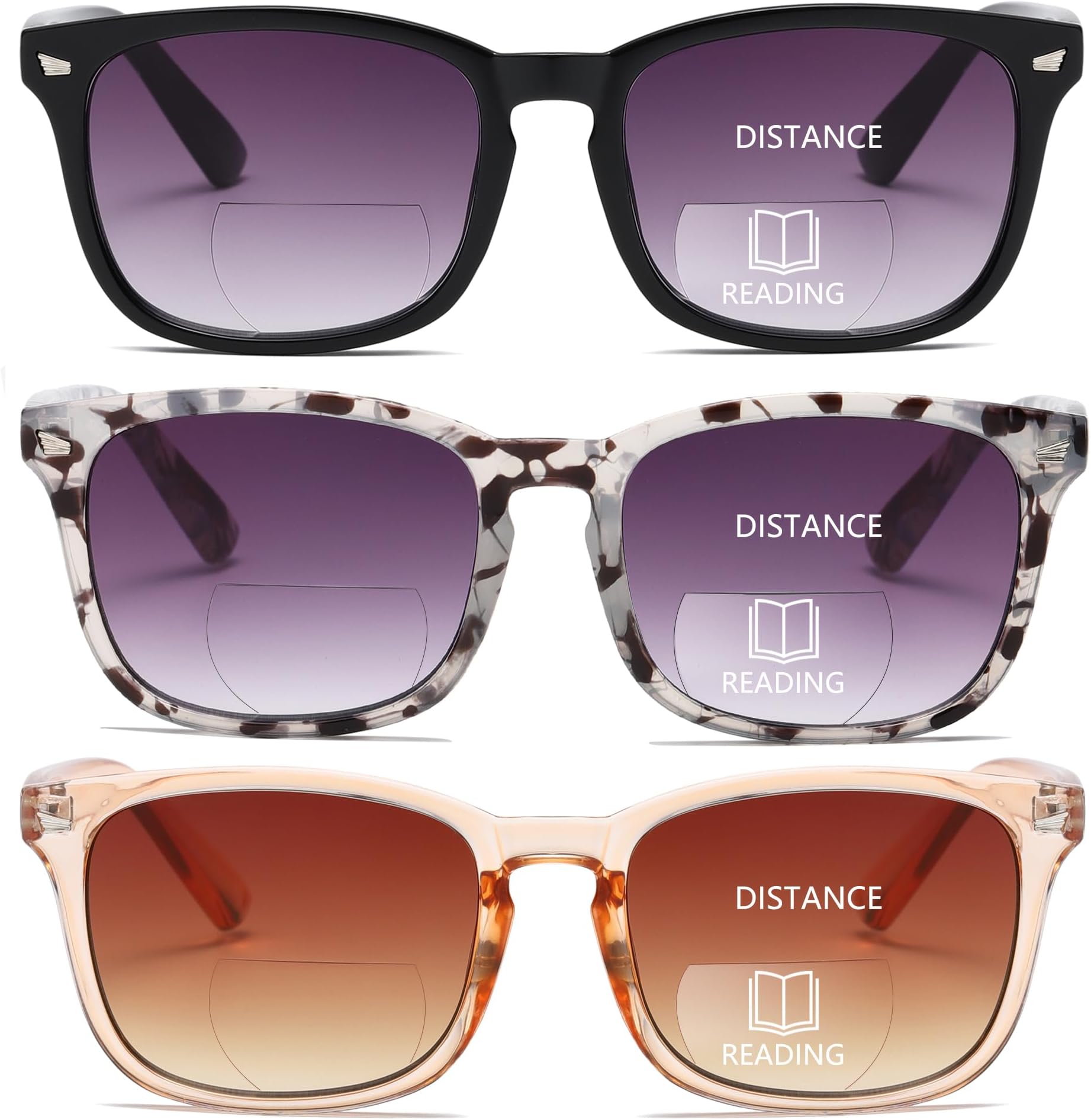 Bifocal Sunglasses For Women Classic Retro Reading Sunglasses 3 Pack UV400 Sun Readers Glasses With Metal Spring