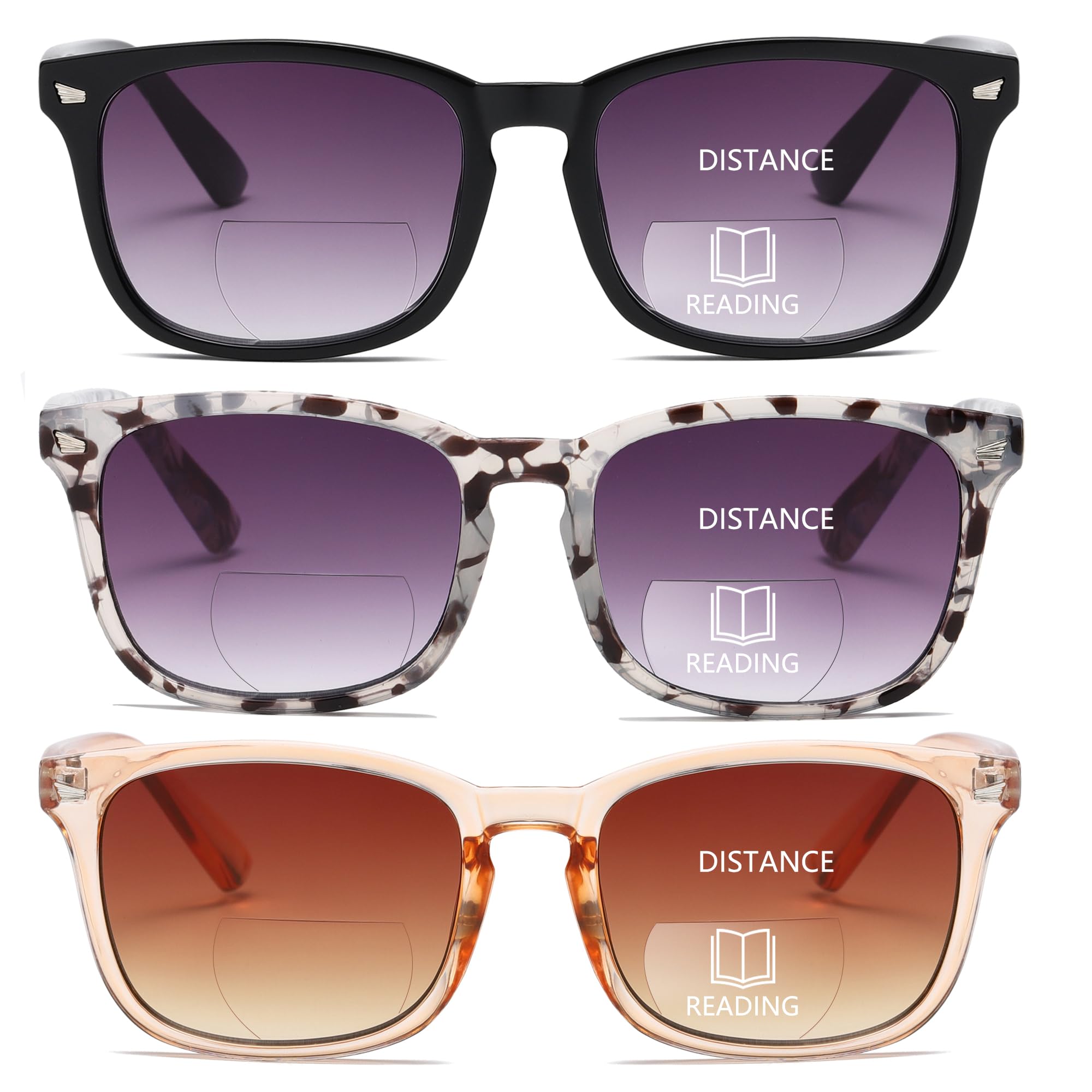 Bifocal Sunglasses For Women Classic Retro Reading Sunglasses 3 Pack UV400 Sun Readers Glasses With Metal Spring