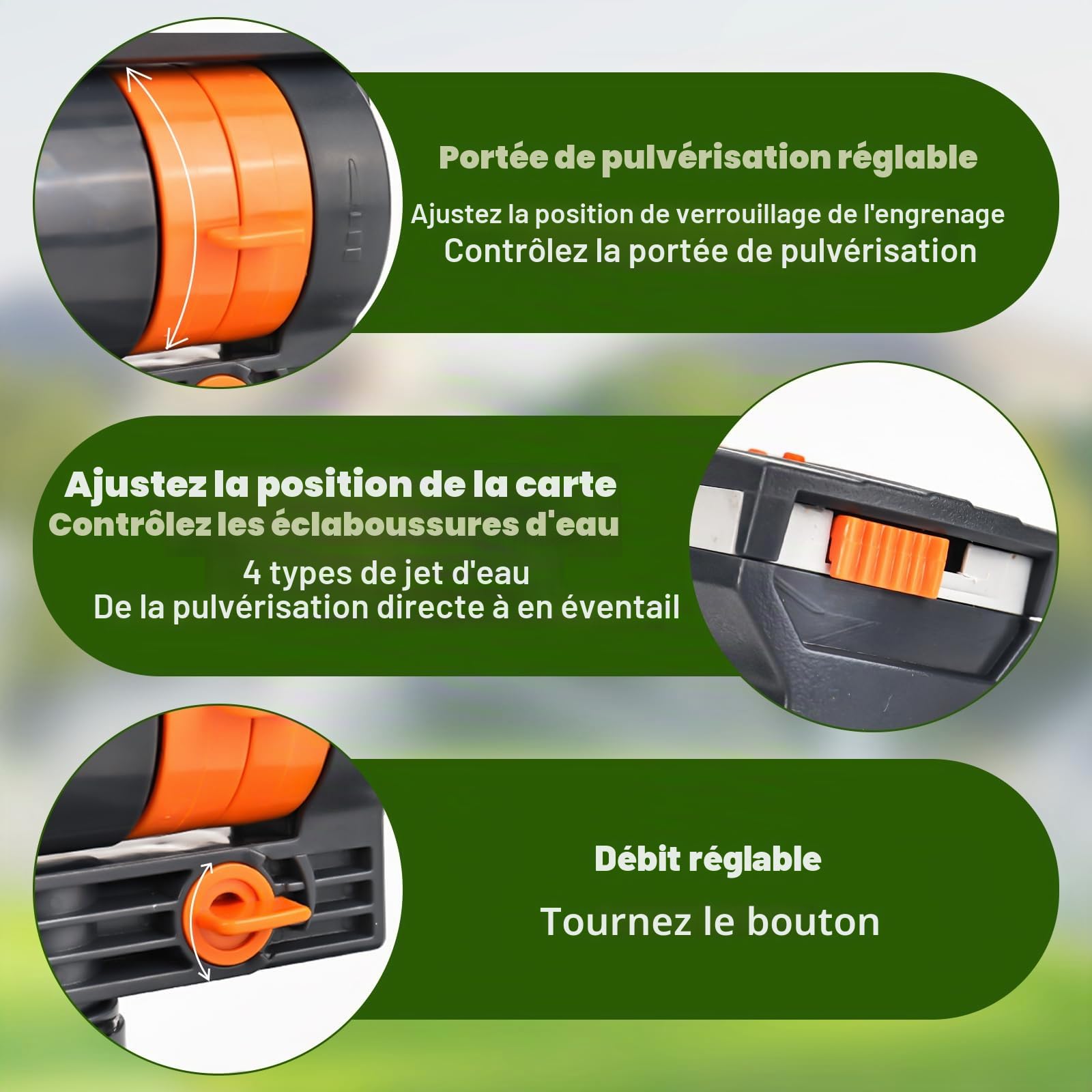 Arroseur de pelouse à 16 buses pour arrosage du jardin, 4 modes, oscillation automatique, arroseur carré pour l'irrigation, arroseur pour pelouses et surfaces, système d'irrigation, arroseur