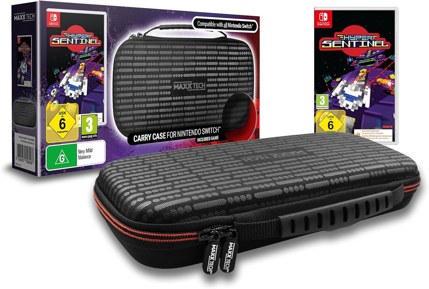Premium Carry Case & Hyper Sentinel Bundle for Nintendo Switch 2&1, Protective hard shell, Soft lining, Accessory storage, Game Cartridge storage, Nintendo Switch 2 & 1 Compatible