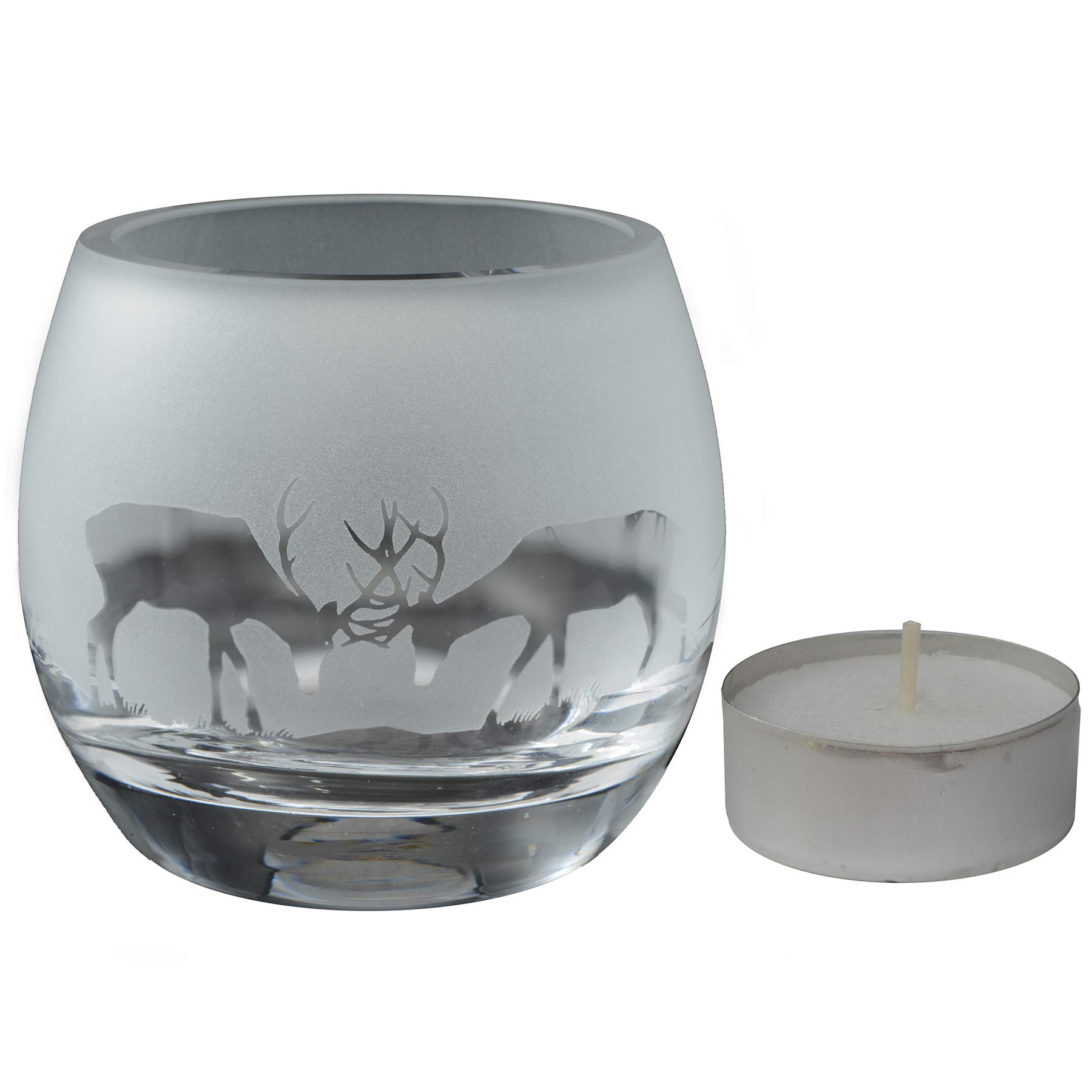 Milford Animo Glass Small Crystal Glass Tealight Candle Holder Woodland Frieze
