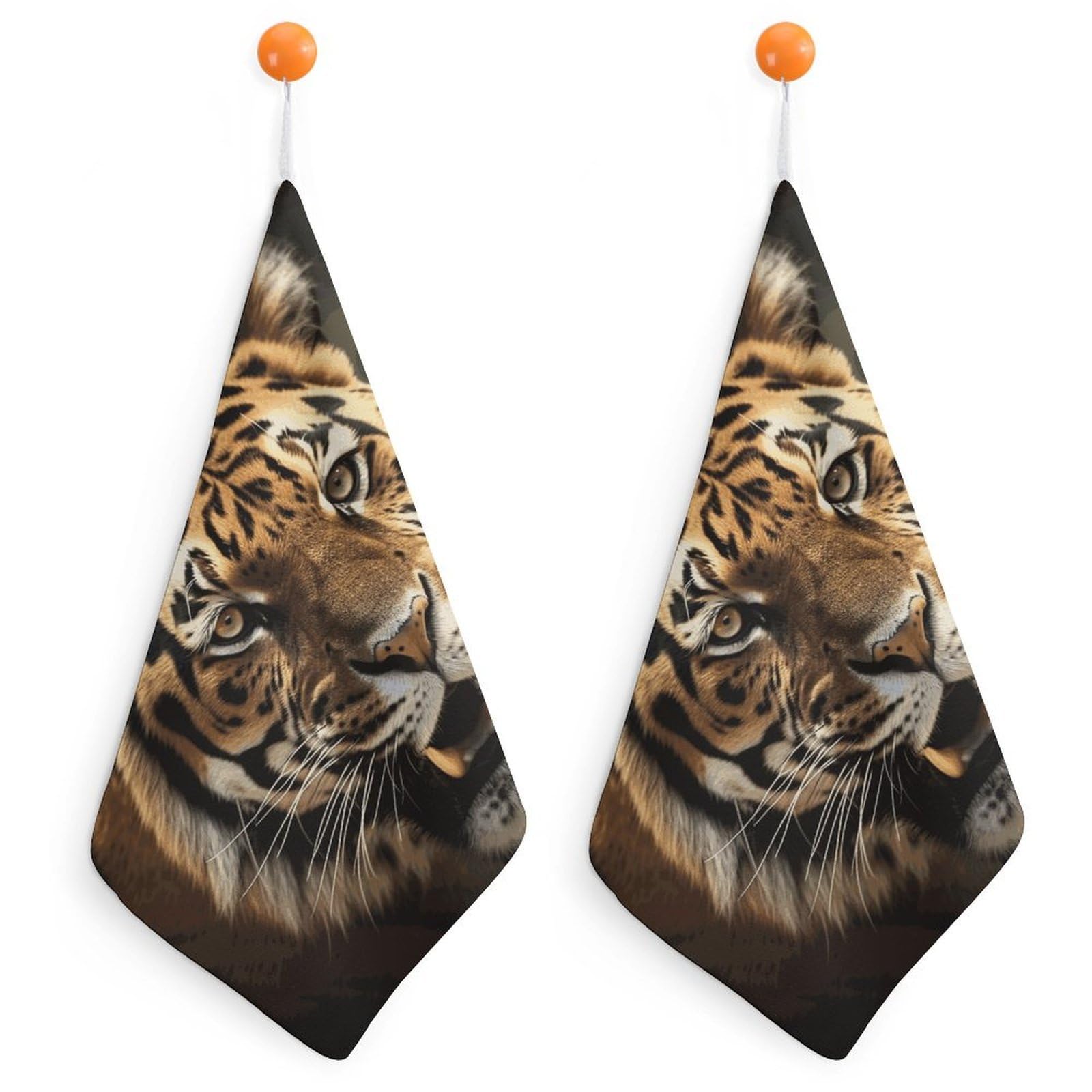 LDGSUPH Tiger Hand Towels Fashion Hand Face Towel with Hanging Strap Absorbent Soft Decorative Towel Fade Resistant Cozy Face Cloths for Kitchen Gym Bathroom Towels 2PCS