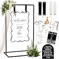 Furosa Adjustable Wedding Sign Holder Easel Stand - Black Heavy Duty with Design Bundle & Leather Straps for Welcome Signs, Seating Charts (50-68")