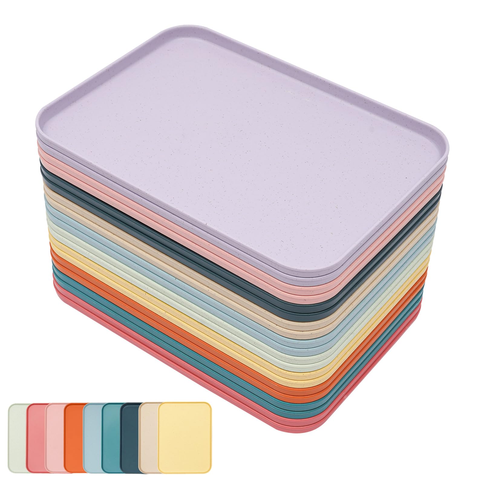 20 Pièces Plateau Plastique Rectangulaire, Plateau De Service en Antidérapants, Plateaux Restauration, Rectangulaire Plateaux pour Cuisine Café Boulangerie, 31x22cm (10 Couleurs)