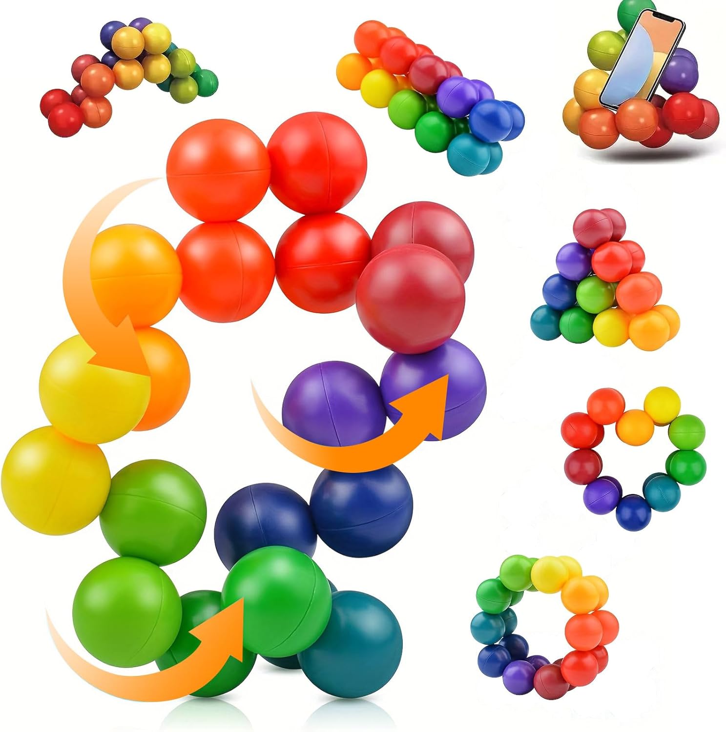 2 Pack Sensory Fidget Toys,40 Pills Rainbow Removable Variable Plastic 3D Ball,Special Needs Early Development Toys,Travel Quiet Toy for Toddlers Boys Girls Adults Anxiety Stress Relief Autism Adhd