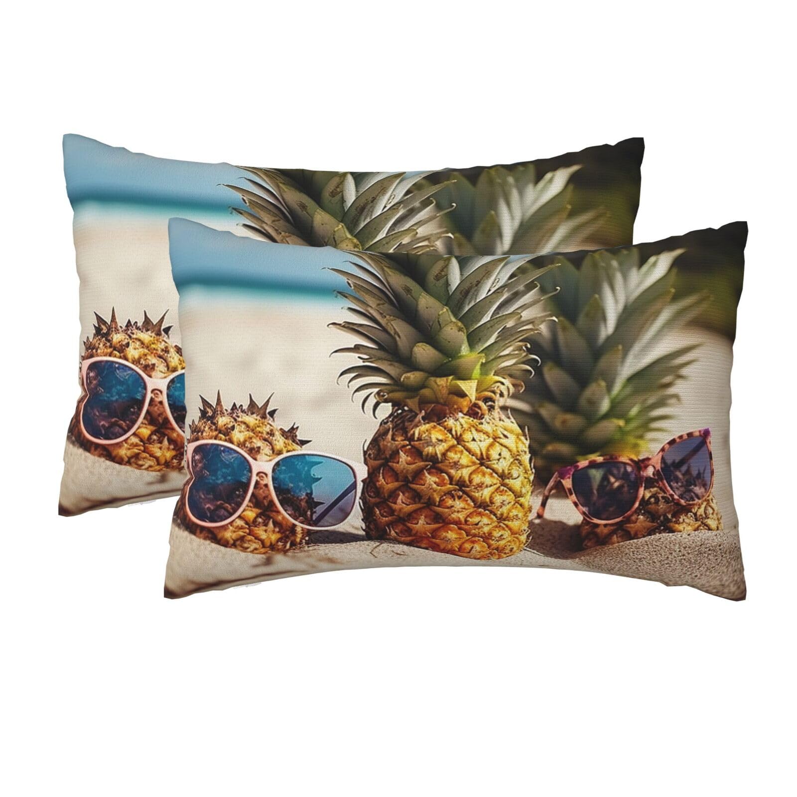 2 Pack Queen Size Pillow Cases for Hair and Skin Soft Breathable Pillow Case Covers with Hidden Zipper Pineapple Sunglasses Sand Beach Pillowcase 20x30 Inches Pillow Cover for Sleeping Gift