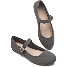 Womens Mary Jane Flats with strap,Faux Suede Black Flats,Casual Dressy Flat