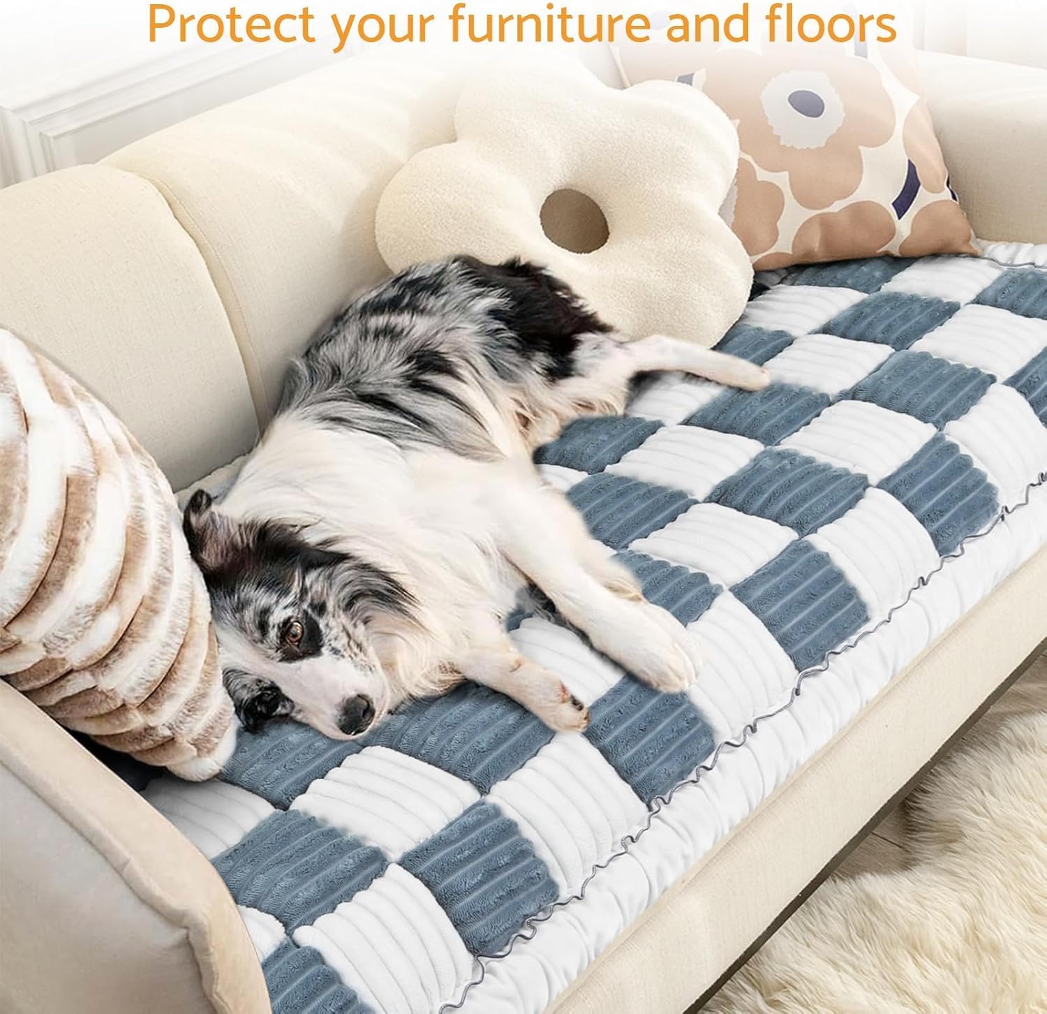 Dog Couch Cover Protector, Washable Sofa Cover Pet Friendly Anti-Slip Flannel Pet Bed Cover,Reusable Furniture Protector for Dogs,Cats,Plush Cushion 27.6x70.9 inch