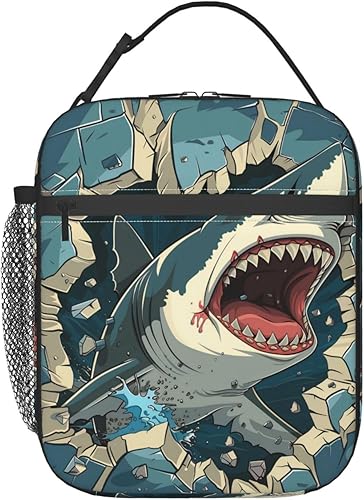 Lonchera térmica para mujeres y hombres, lonchera con temática de tiburón, reutilizable, portátil, hielera, contenedor impermeable para almuerzo