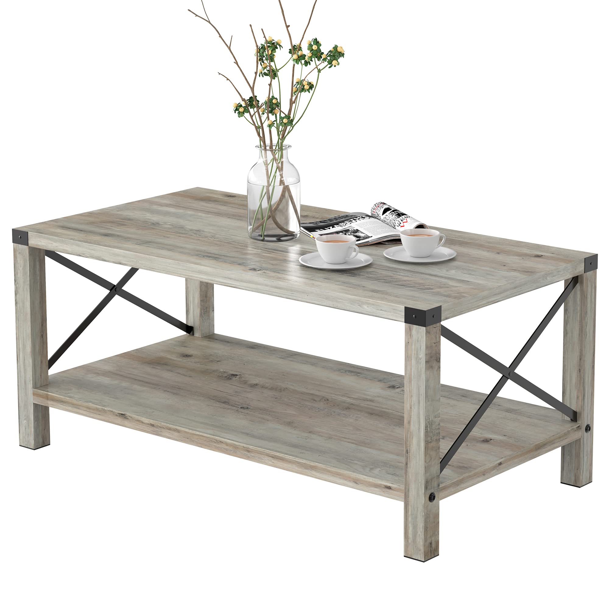 Buy Amyove Farmhouse Coffee Table for Living Room, Industrial Wood Look