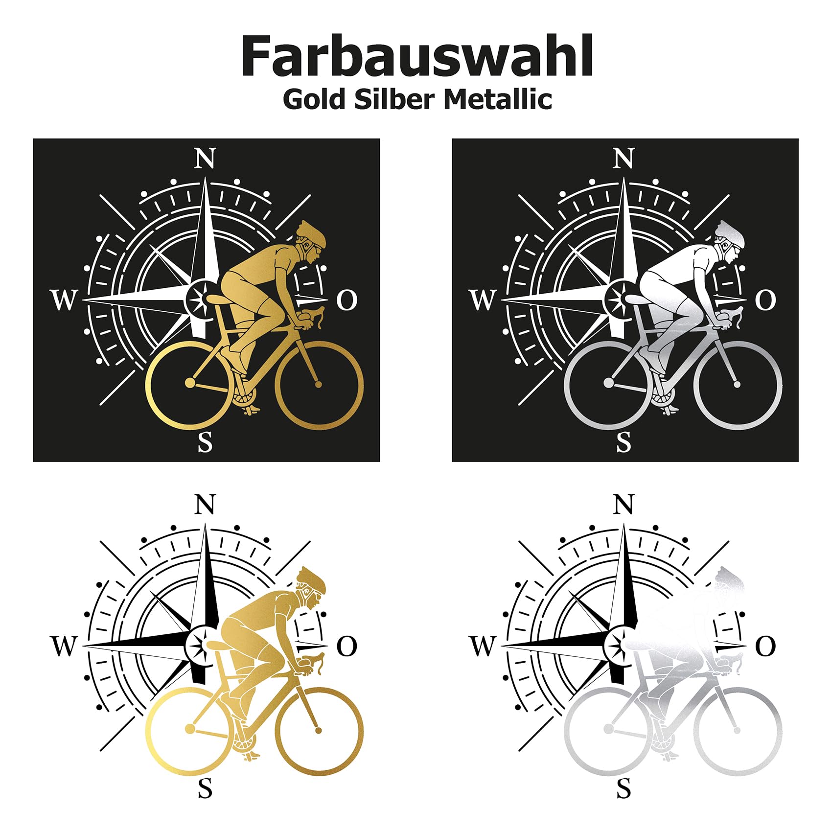 Autoaufkleber Kompass Sport Bike 61x60cm Windrose Sticker Folie für Auto Wohnwagen Anhänger Aufkleber Selbstklebend Kfz Zubehör KX072 KX073 (Kompass weiß, Fahrrad Rot)