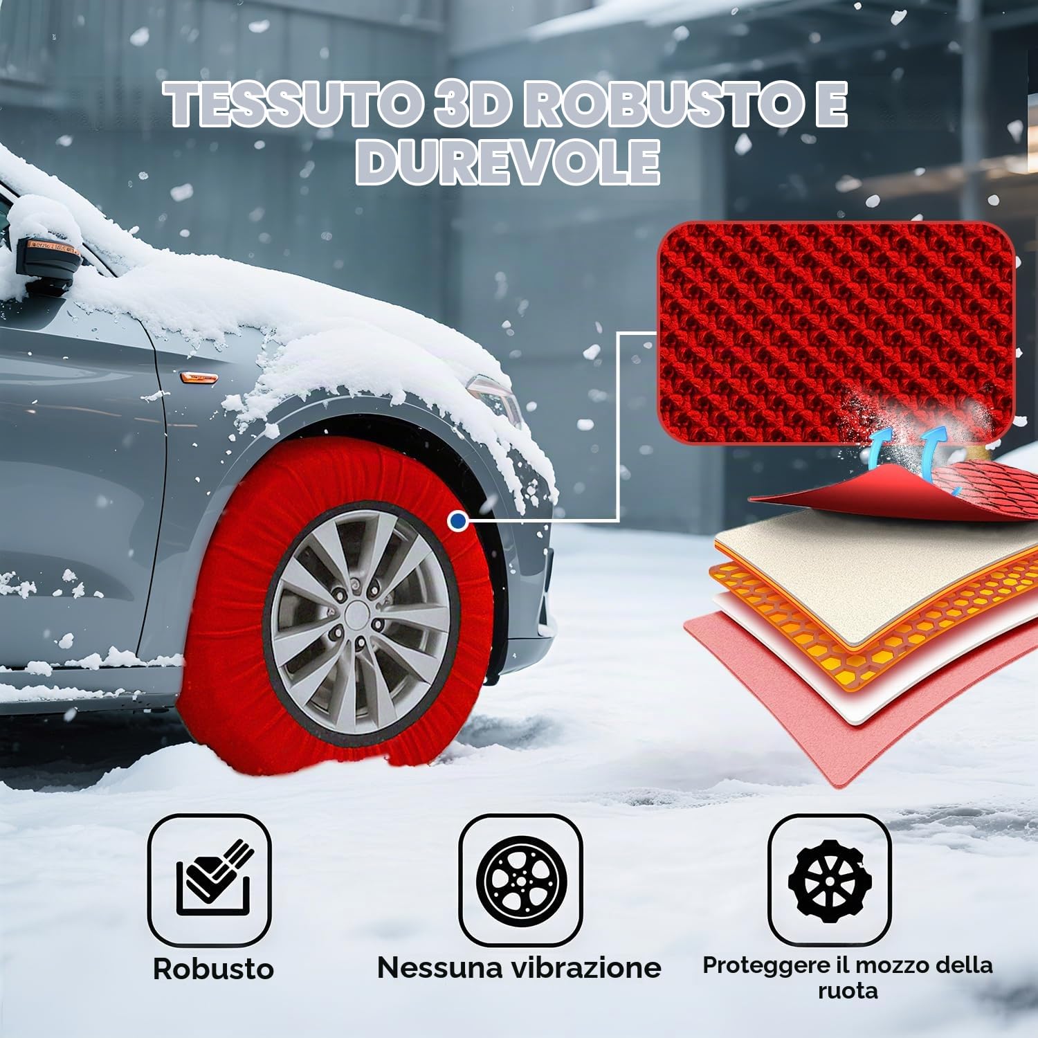 Set di 2 Calze da Neve Omologate, Catene da Neve, 6 Misure. (S)
