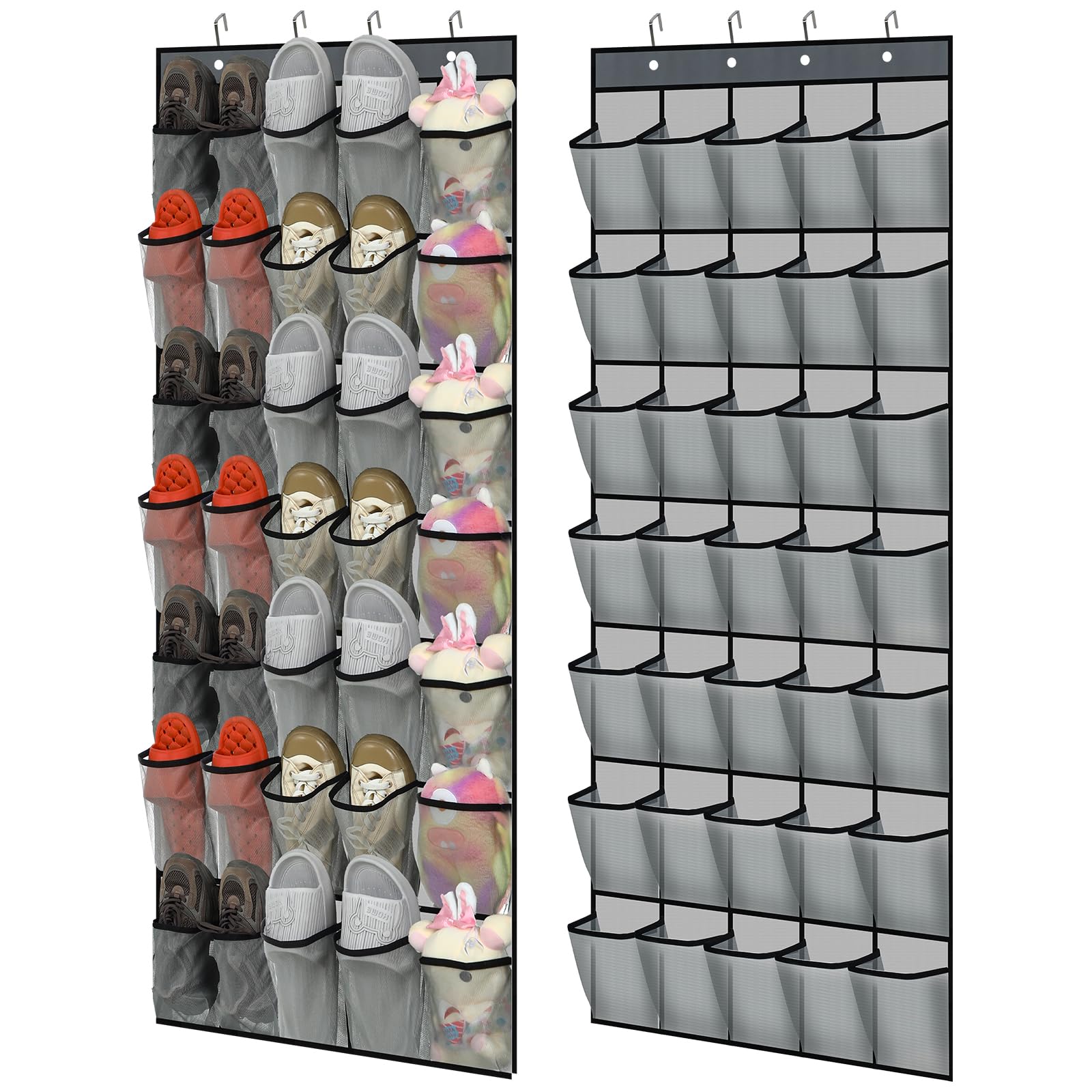 Windyun 2 Pcs 70 Large over The Door Shoe Organizer Hanging Shoe Rack for Closet Holder Gray Mesh Pockets Back to School Behind Door Hanger Storage Nonslip for Home Room School Dorm, Each 35 Pockets