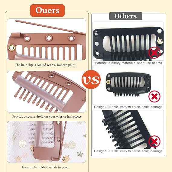 FOMIYES Metal Snap Clips with Safety Pins - 12pcs Wig and Hair Extension Grips for Dupatta Setting