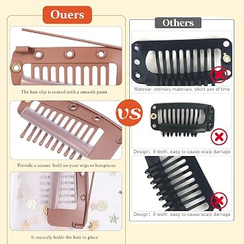 FOMIYES Metal Snap Clips with Safety Pins - 12pcs Wig and Hair Extension Grips for Dupatta Setting