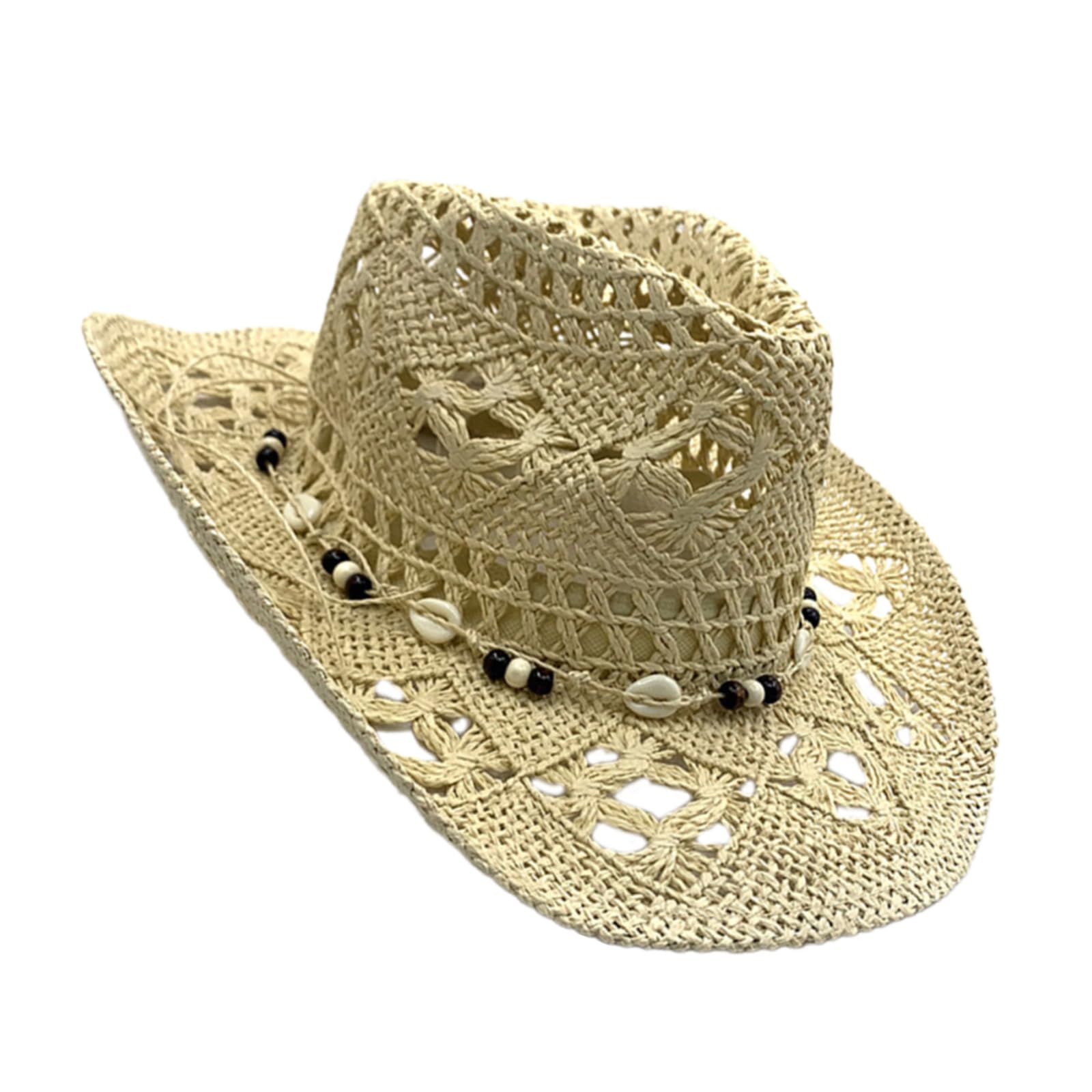 NVOQILIN Wide Brims Straw Hat with Seashells Decors Great for Women Beach Holiday and Outdoor Picnics Head Accessory Beach Hat