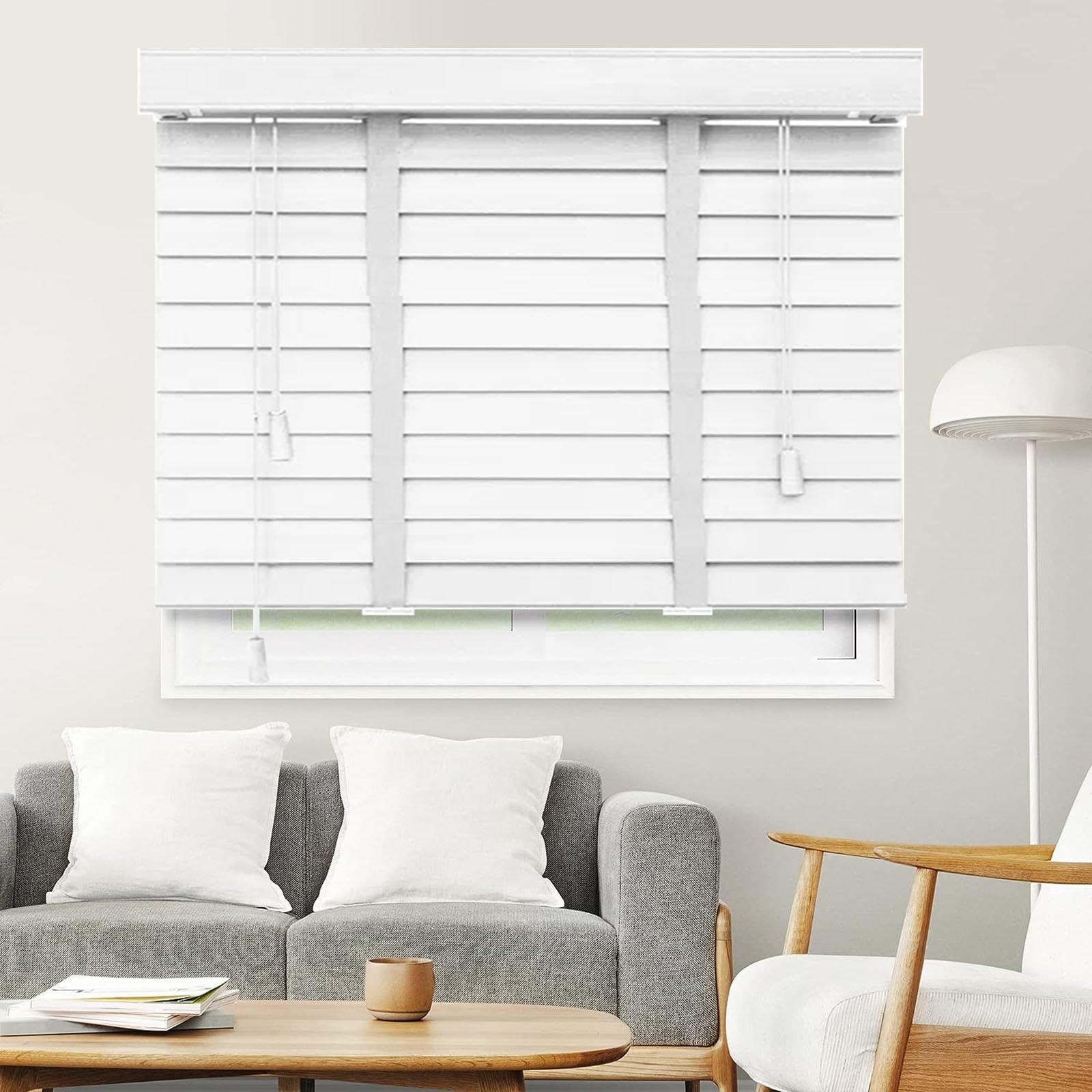 Jolan W×H Venetian Blinds Wooden White,50Cm 60Cm 70Cm 80Cm 90Cm 100Cm 115Cm Wide Horizontal Blinds,Real Wood Venetian Shades For Windows,Blackout/Heat Insulation Shutters Curtains,-145×130Cm(57*51In)