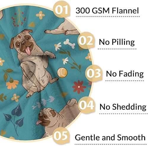 Miniatura 10 de Manta de Pug para regalo, 30 x 40 pulgadas, bonita manta para amantes de los perros, mantas blancas de felpa suave para sofá, oficina