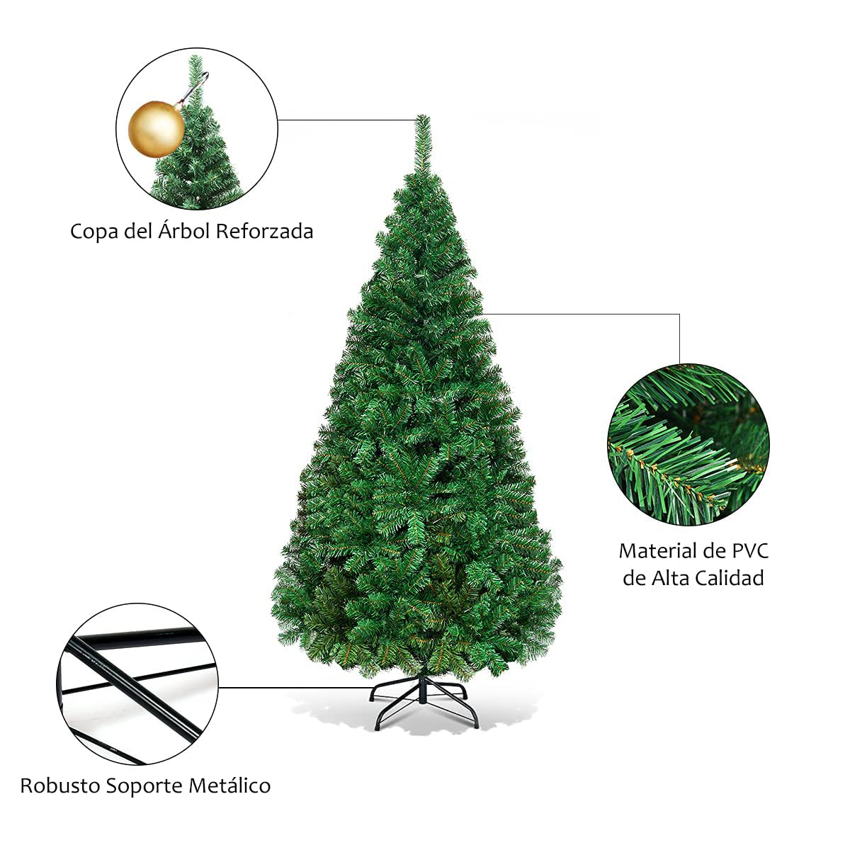 RELAX4LIFE Árbol de Navidad 210 cm con 950 Ramas, Árbol de Navidad Artificial con Hojas de PVC, Soporte de Metal y Almohadillas Antideslizantes, Arvore de Natal para Salón, Tienda, Oficina (210 cm)