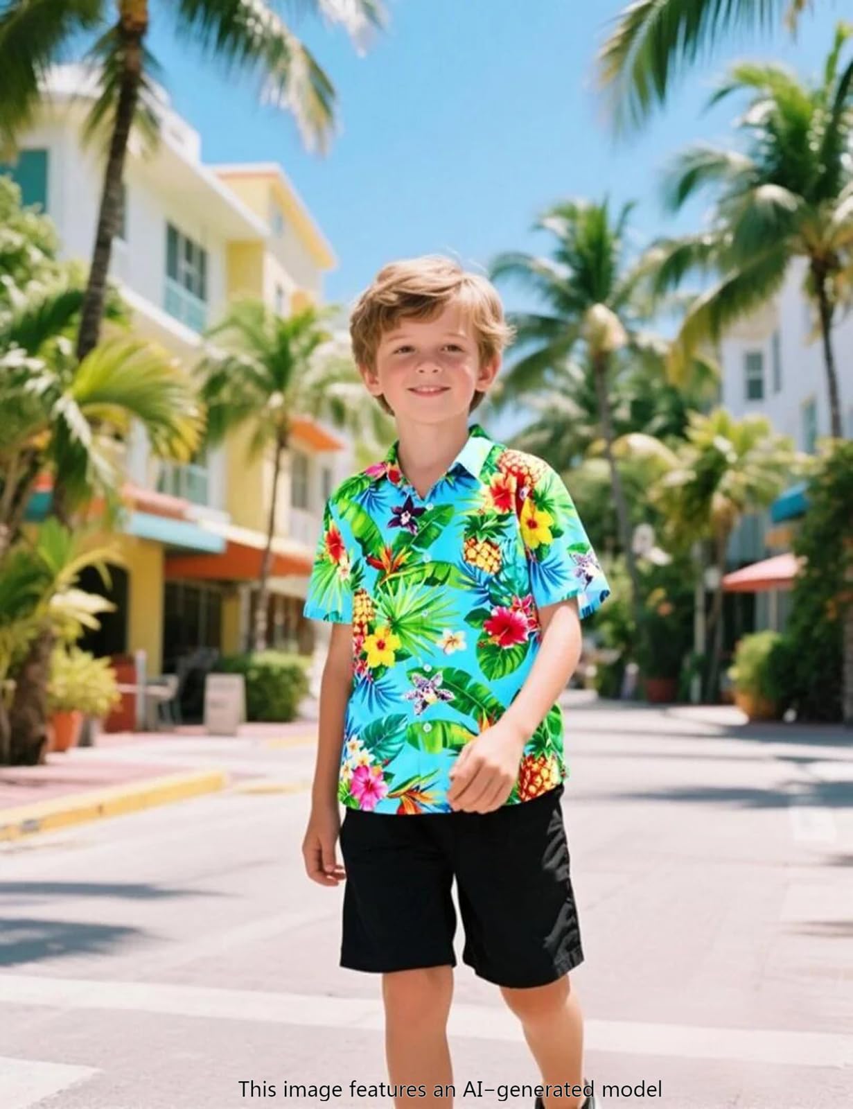 Chemise Hawaïenne pour Enfants Garçons, Manches Courtes, XSmall-Large, 5-12 Ans