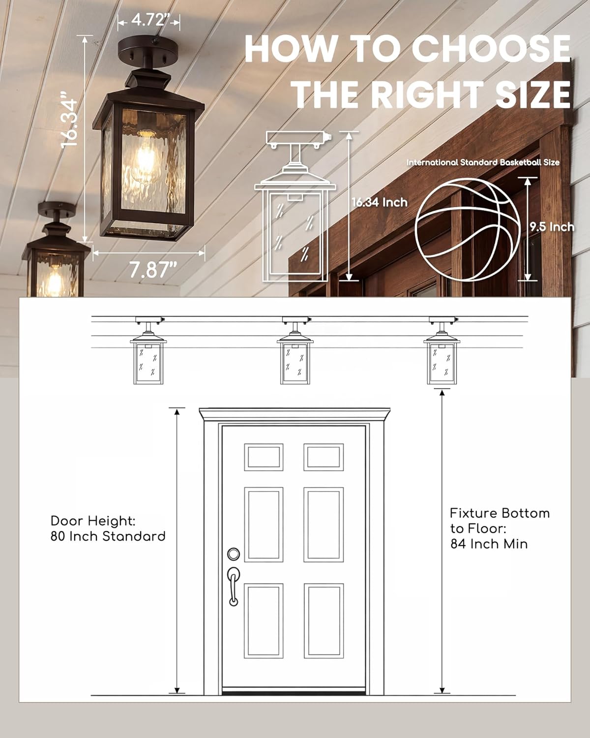 FEMILA Dusk to Dawn Semi Flush Mount Ceiling Light, 16" ORB Ceiling Light FIxtures for Porch, Garage, Entryway, Hallway, E26 Base, Water Ripple Glass 4FYX88F-L SE ORB-SW