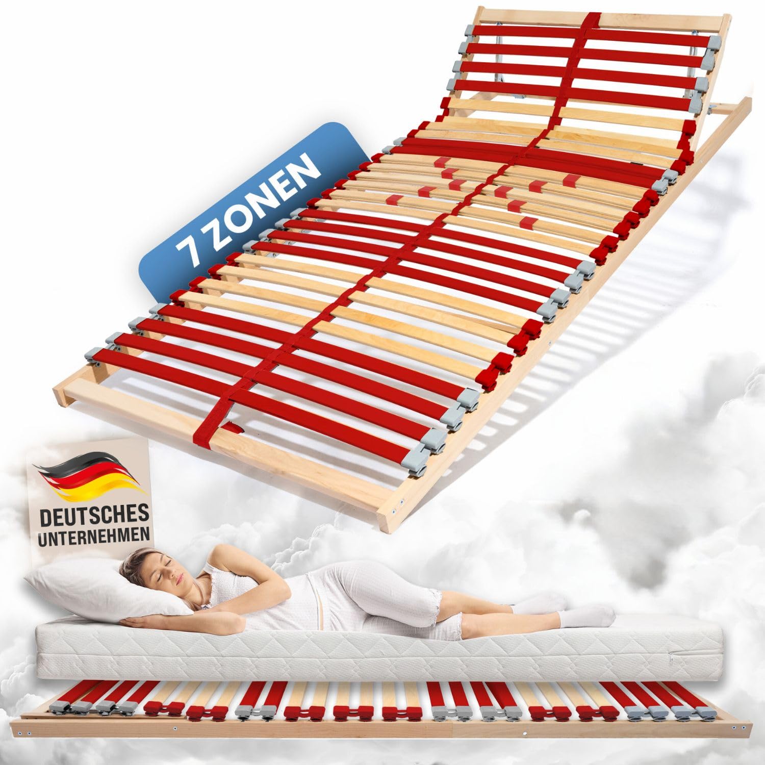 anTes interieur Lattenbodem 100 x 200 cm / 7 comfortzones / 5 instelbare hardheidsniveaus/beweegbaar hoofdeinde / 28 veerlatten/geschikt voor alle matrassen