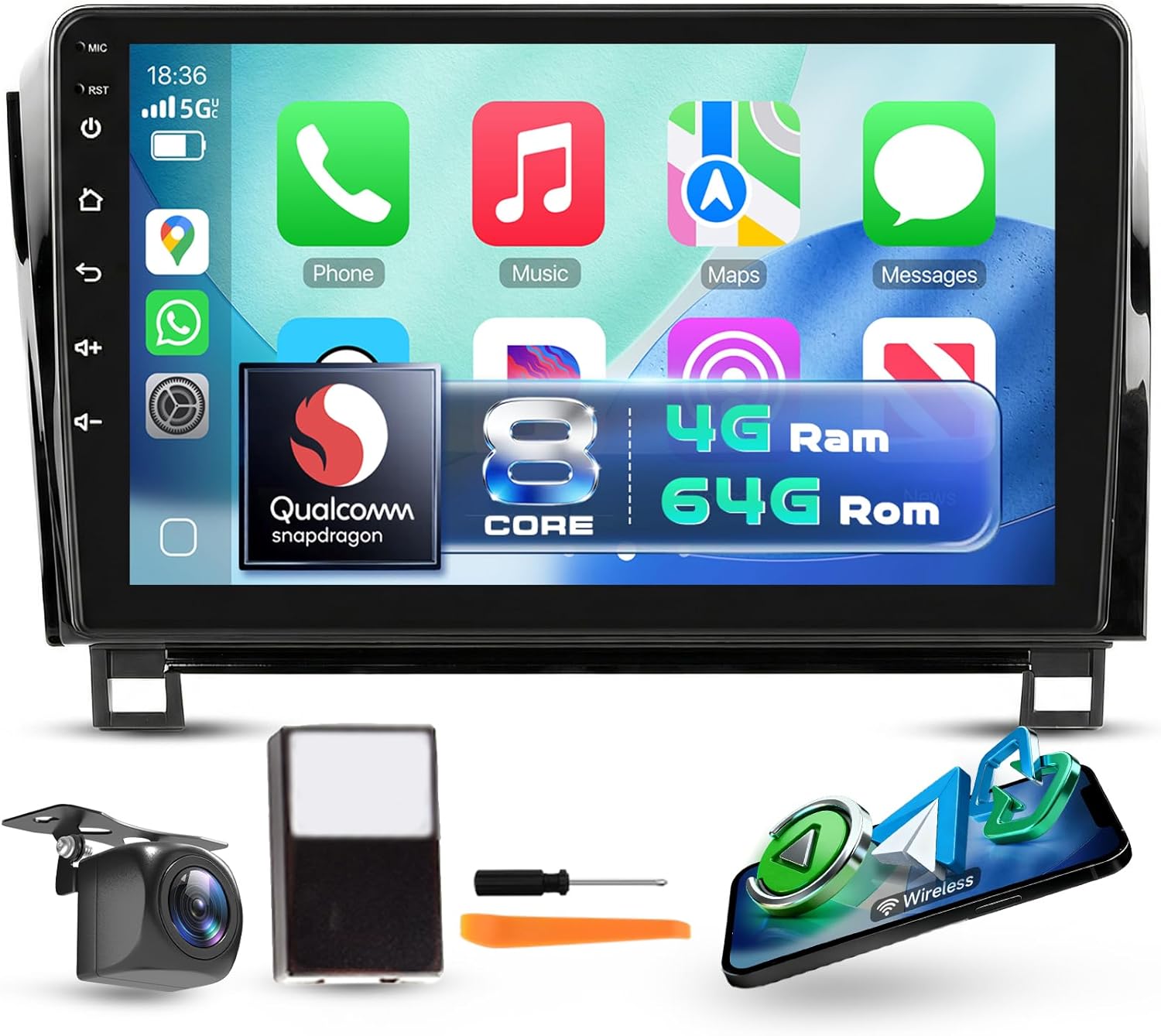 8-Core 4G+64G Car Radio Stereo for Toyota Sequoia (2008-2018)/Tundra (2007-2013), Upriding 10.1" 1280P QLED Touchscreen Radio with Wireless Carplay Android Auto DSP BT5.1 GPS 5GWifi SWC Camera