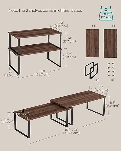 Vista 174 de SONGMICS Estante organizador de gabinete, juego de 2 estantes de encimera de cocina, almacenamiento de cocina, estante de especias, apilable, Blanco