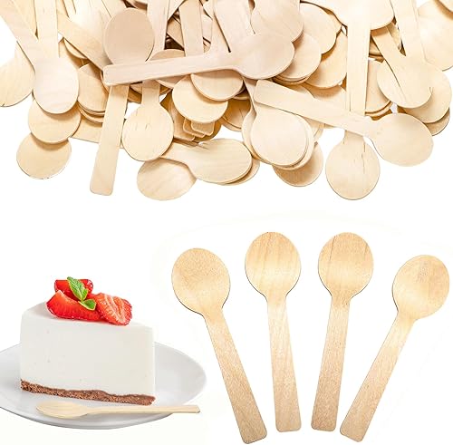 Bekith Mini cucharas de madera paquete de 400 cucharas desechables biodegradables compostables de 4 pulgadas para manualidades, exfoliantes de