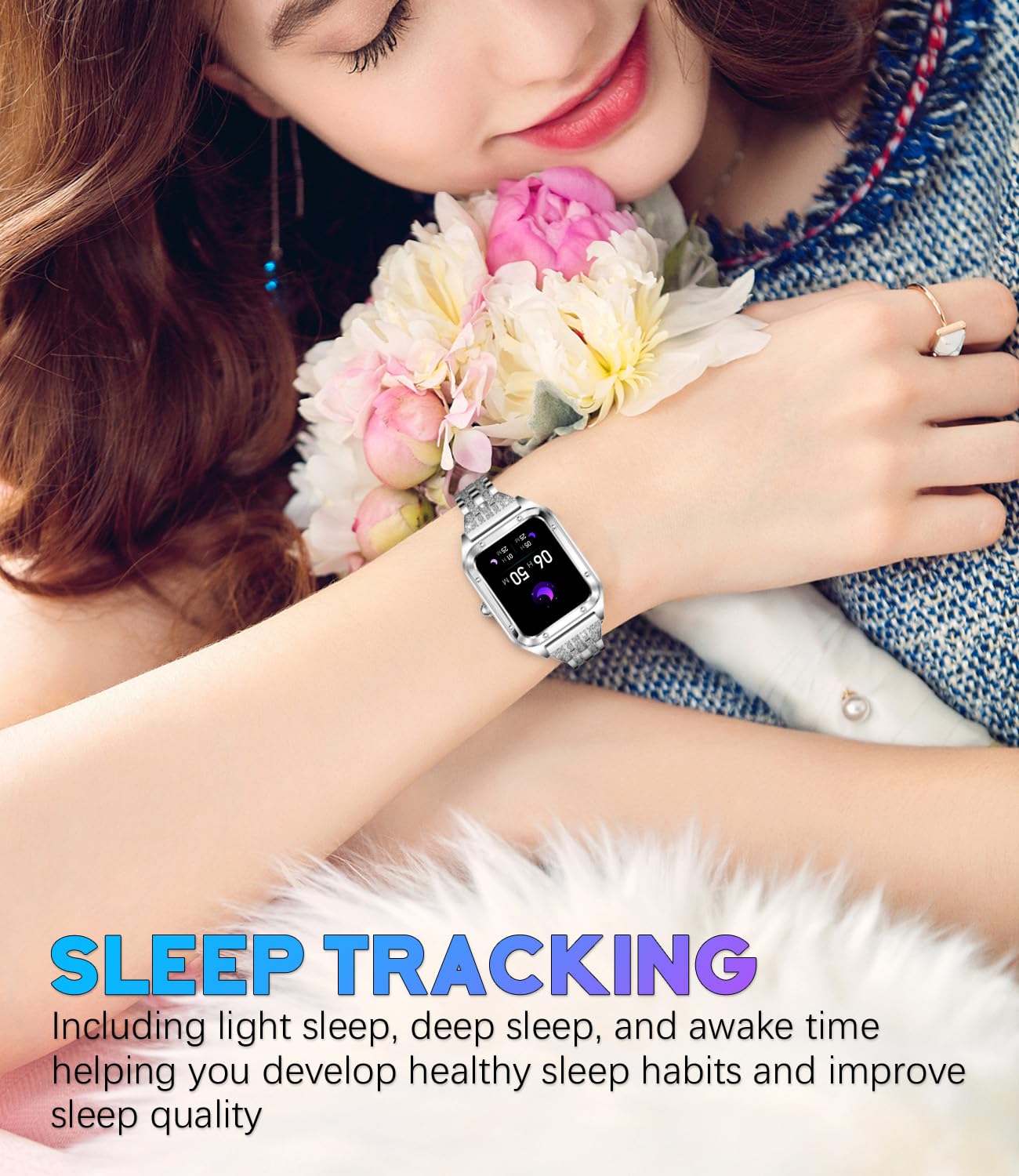 Reloj inteligente para mujer, 1.59 pulgadas, Full Touch, reloj inteligente para mujer con seguimiento de la salud femenina, monitor de frecuencia cardíaca, reloj inteligente deportivo impermeable para