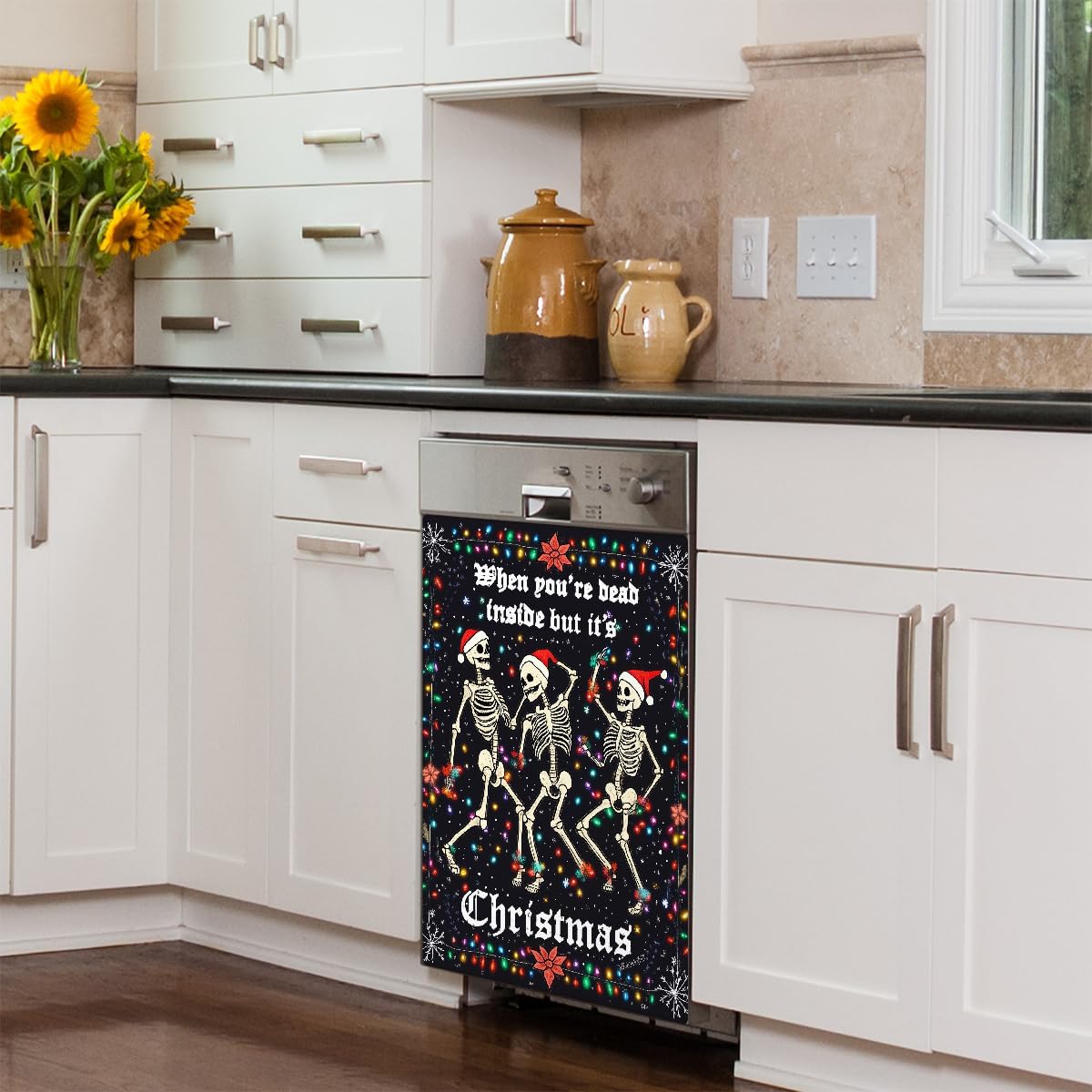 Christmas Skeleton Dancing Dishwasher Magnet Cover, Dishwasher Panel Scratch Resistant Decorative Magnets for Home Kitchen Utensils Decal Refrigerator Decoration 23 x 26 Inch