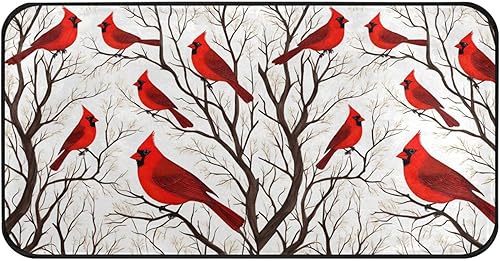 Northen - Alfombra de cocina con ramas de cardenales rojos, antifatiga, para Navidad, invierno, Navidad, decorativo, antideslizante, lavable, para