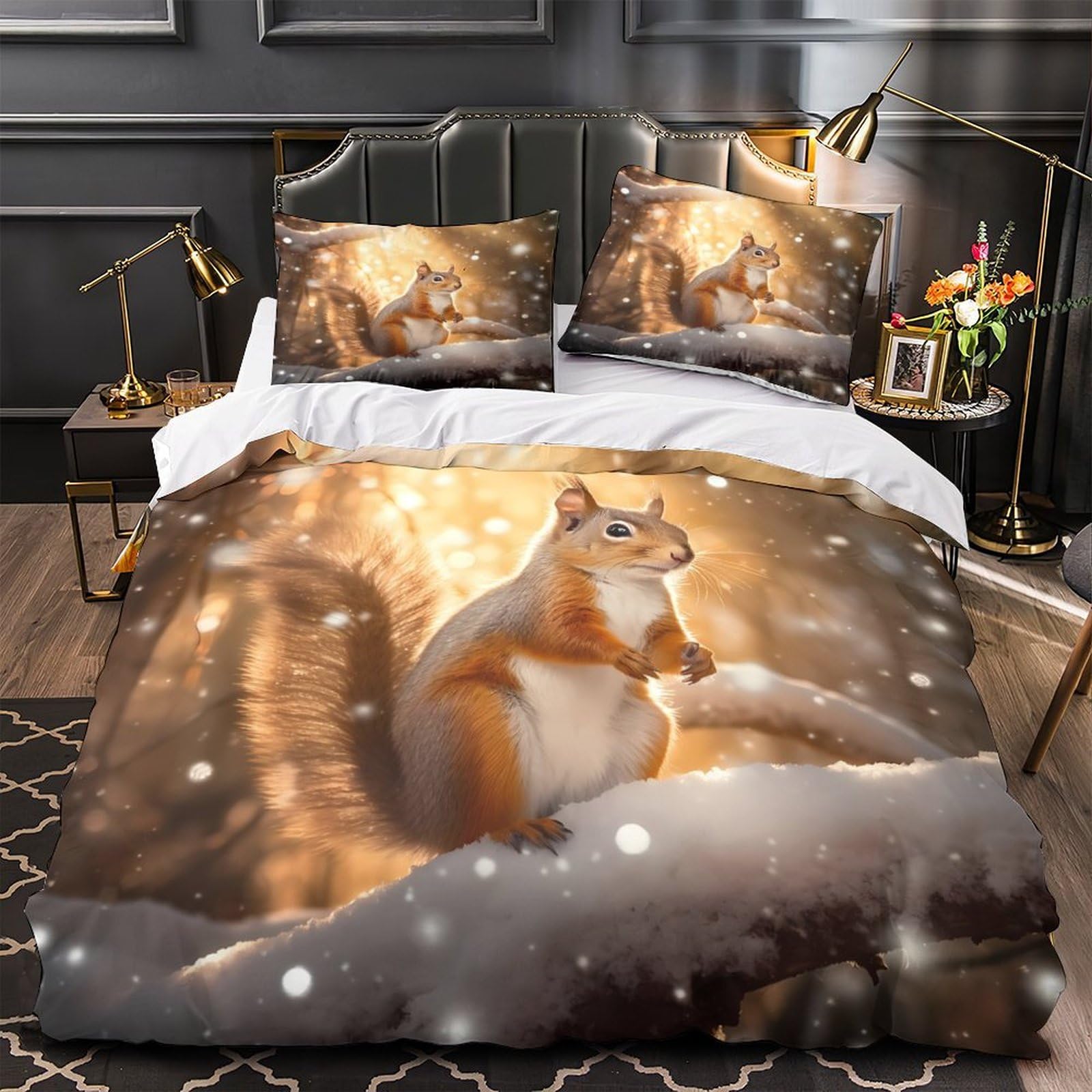 Parure de lit microfibre King 220x240cm avec housse de couette imprimé nœud scintillant et taies