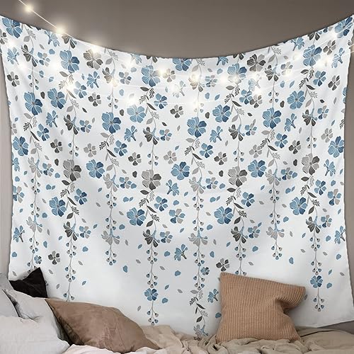 Tapiz para colgar en la pared, tapices florales azules y grises, tapiz estético de flores de primavera para dormitorio, sala de estar, dormitorio
