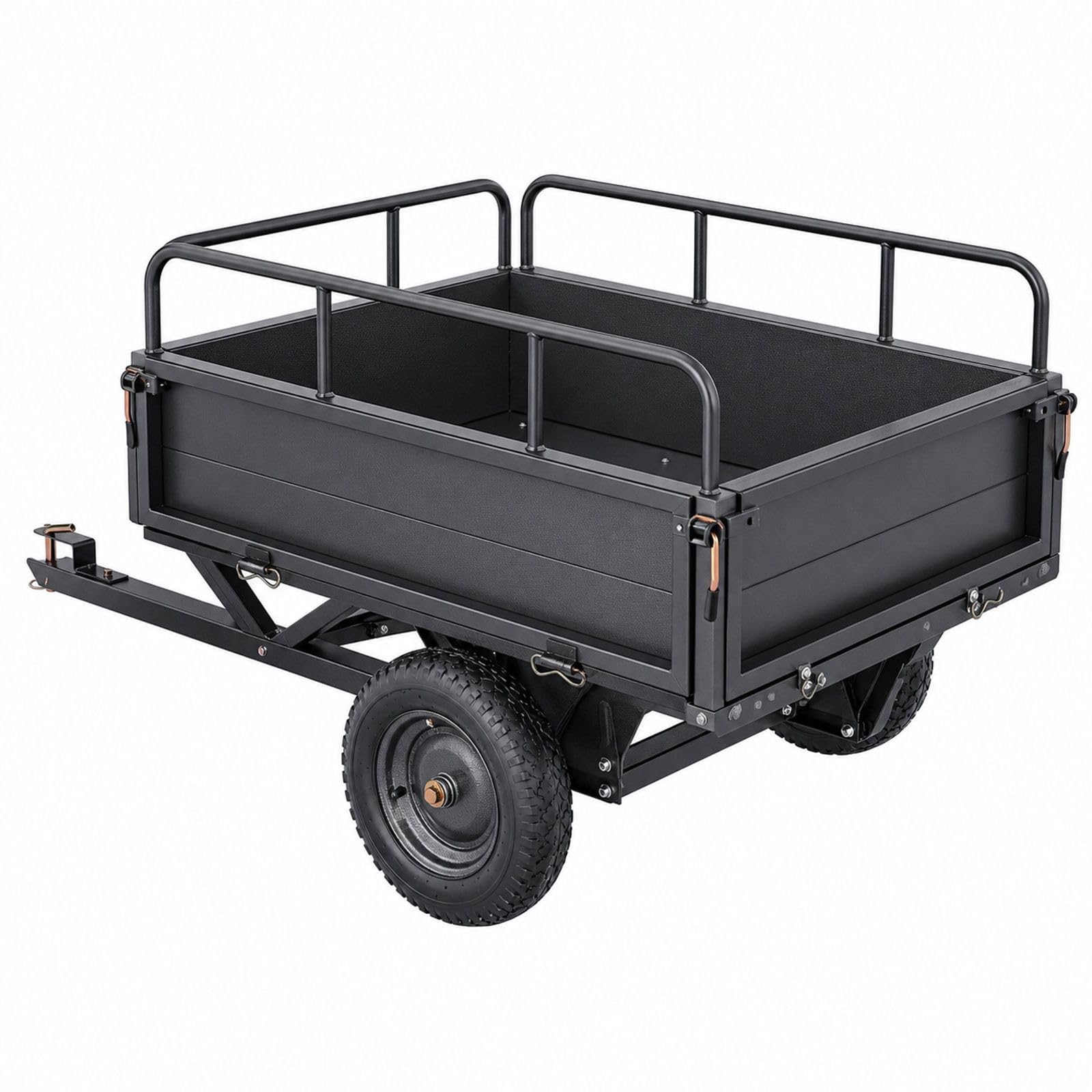 Przyczepa wywrotka 500 lb / 226,79 kg, czarny wózek ogrodowy z pedałem nożnym i uchwytem do ATV, UTV, kosiarki oraz traktora