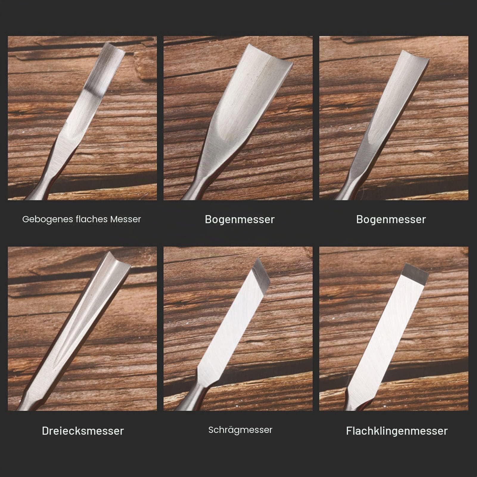Stechbeitel Set für Holz, 12-teiliges Stemmeisen Holz mit CRV-Klinge und Holzgriff für Holzschnitzerei Bambusschnitzerei Schnitzerei Handwerksarbeiten