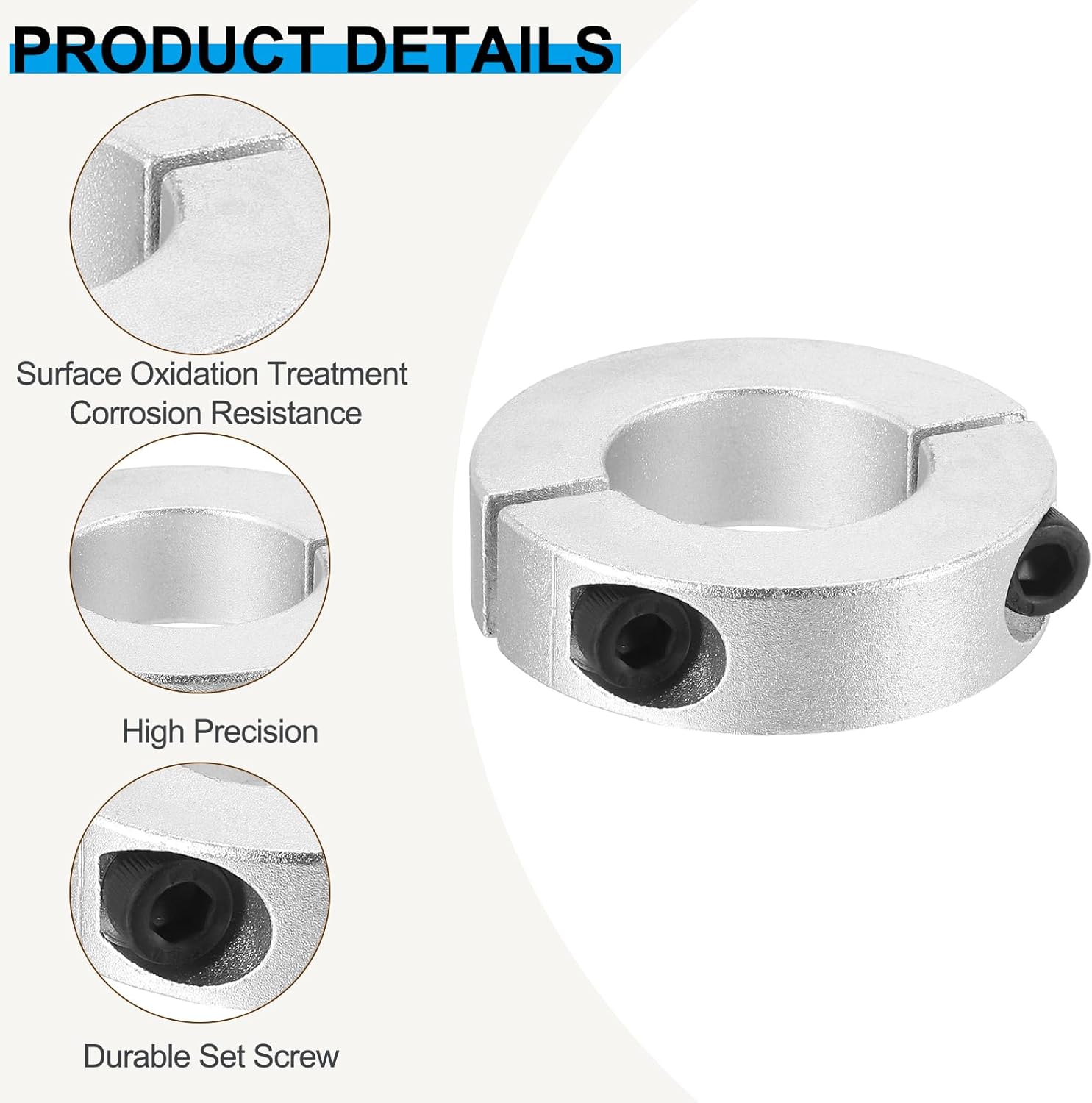 Generic Bore 30mm Double Split Shaft Collar 50mm OD 15mm Thickness, 2 Pack Aluminum Alloy Locking Collar Clamp Style with Set Screw for Machine Tools Industry, Silver