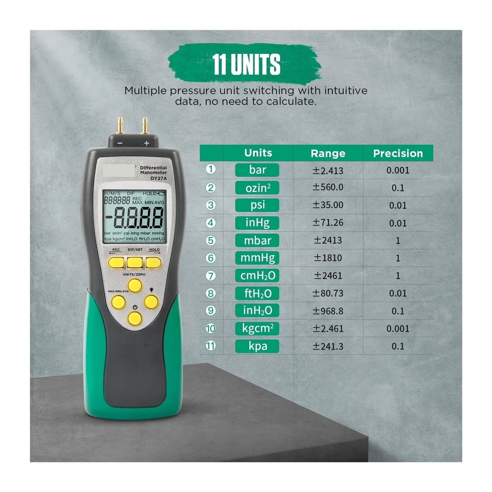 Manómetro de presión diferencial Digital DY27A probador manómetro aire precisión 0.001 psi,Medición de precisión