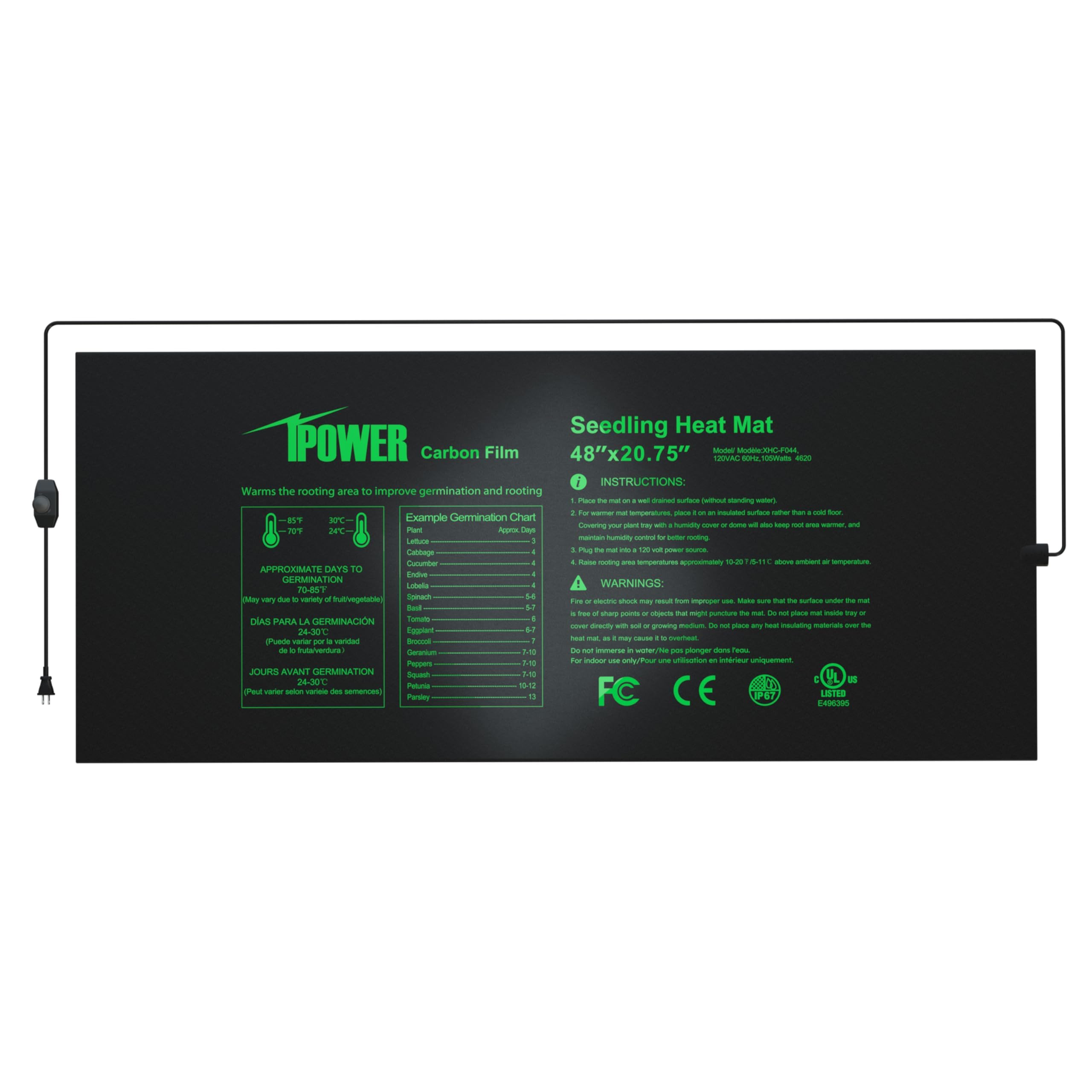 iPower 48" x 20.75" Seeding Heat Mat with Thermostat Temperature Adjustable Knob, Warm Hydroponic Indoor Gardening Plant Germination Pad,