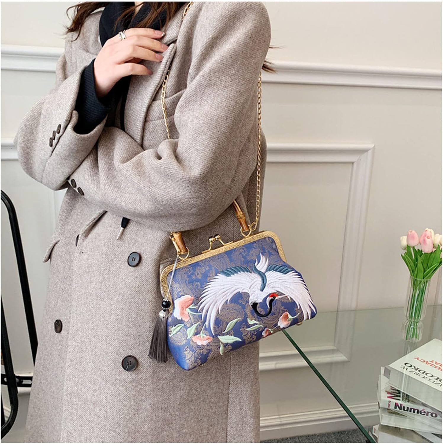 YeBon Retro Shoulder Chain Messenger Clutch Chinese Style Embroidered Jacquard Women's Evening Bags - Image 7