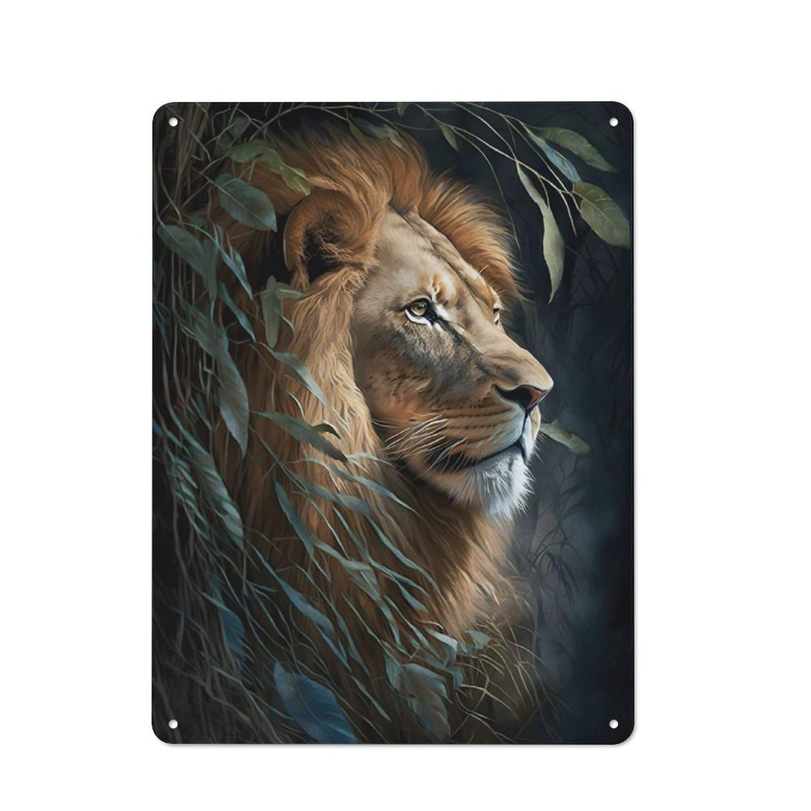 Junmoney Lion Floral Printed Metal Sign 40X30cm For Home Office Or Studio, For Winter Room Styling In Home Office And Studio