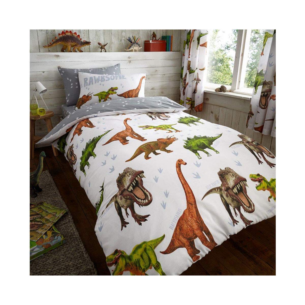 Fairwayuk Rotary Dinosaur Kids Duvet Cover With Pillowcase Quilt Bedding Set, Reversible (, Single Size)